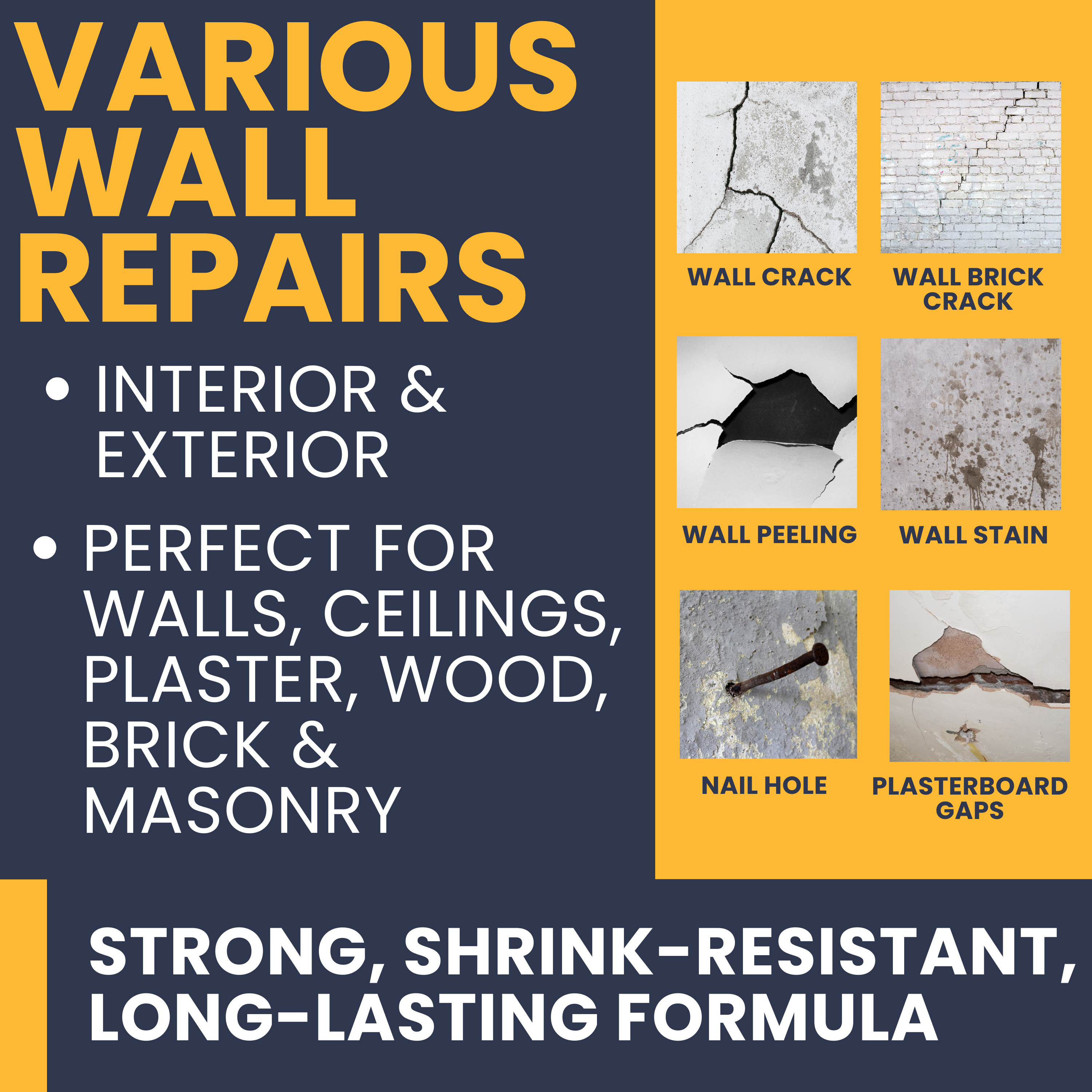 Decex Wall Repair Kit With 1.4kg Ready Mixed Filler , 12 Assorted Sand Paper, Gloves & Plastic Filling Tools