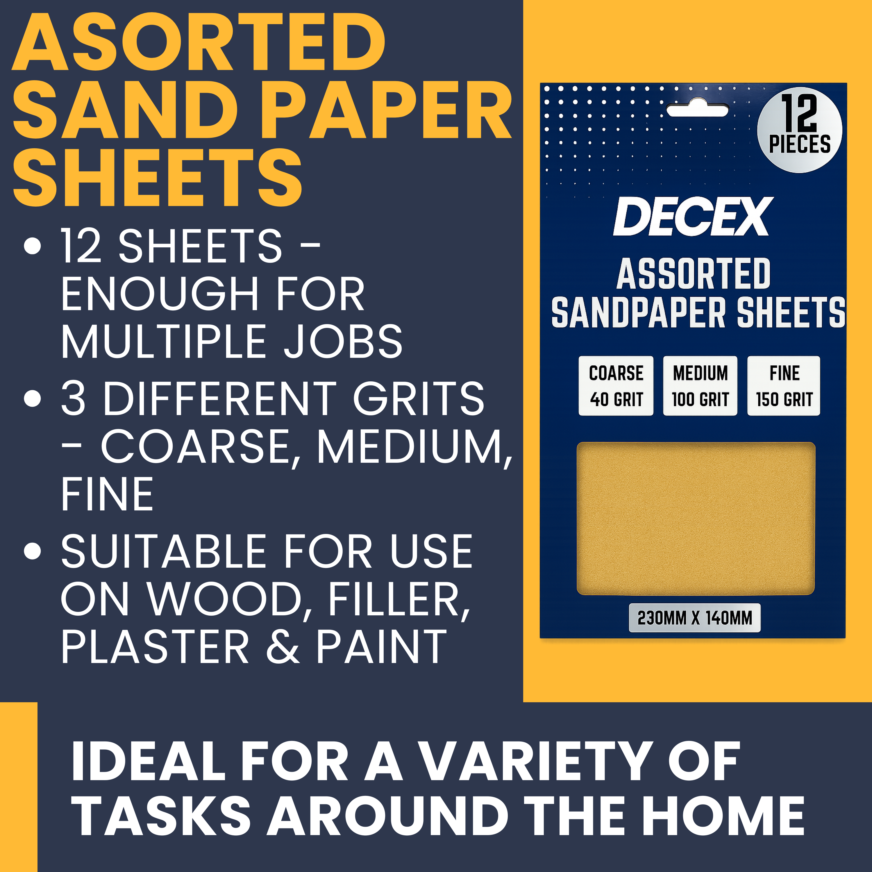 Decex Wall Repair Kit With 1.4kg Ready Mixed Filler , 12 Assorted Sand Paper, Gloves & Plastic Filling Tools