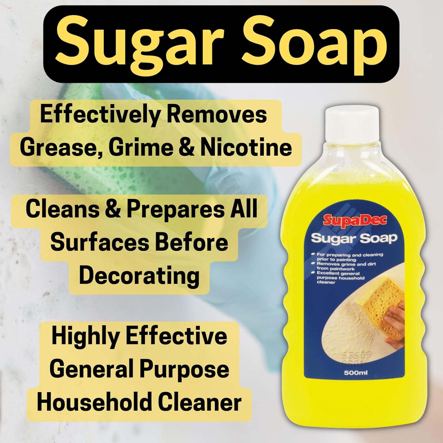 Decex Sugar Soap Bundle with 2 x 500ml Sugar Soap Concentrate, Decorators Sponge & Gloves