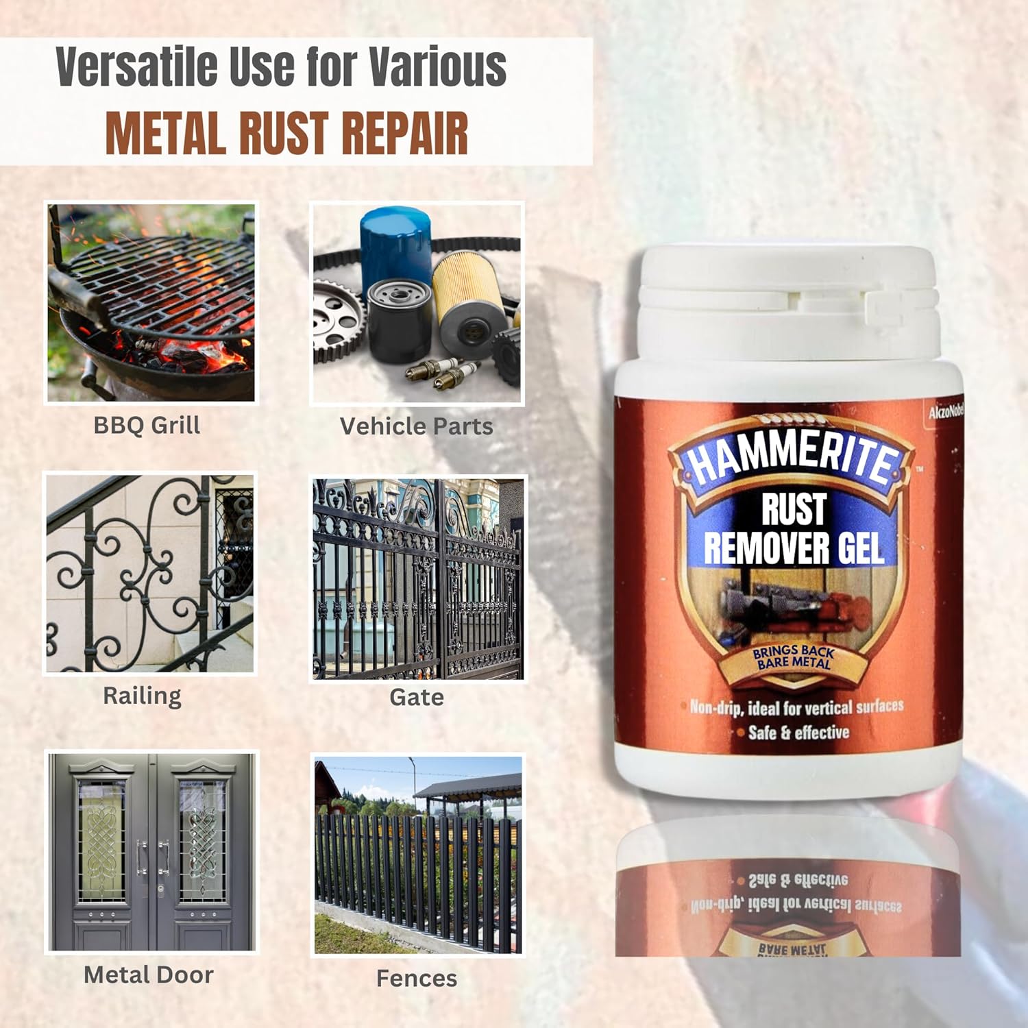 Decex Rust Remover Bundle with 100ml Hammerite Rust Remover Gel, Wire Brush Set (Nylon Steel Brass), Gloves & Paintbrush