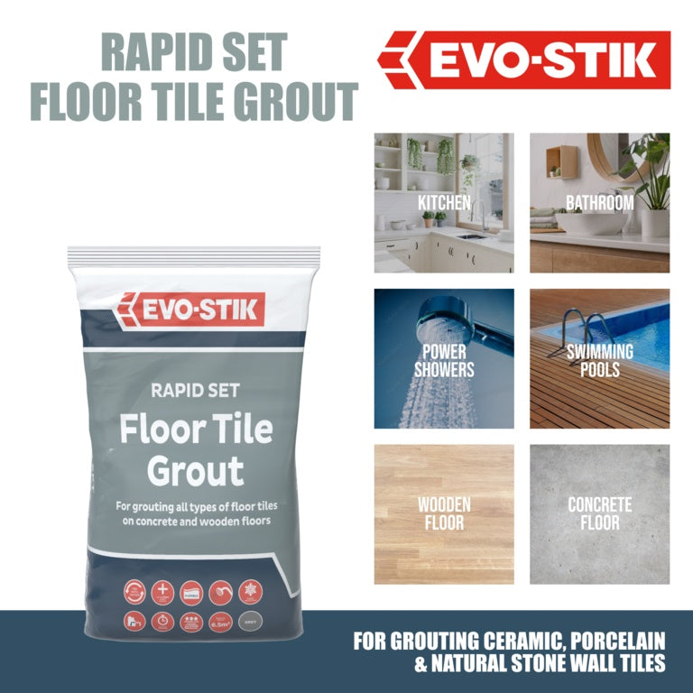 Evo Stik Rapid Set Floor Tile Grout 5kg Grey