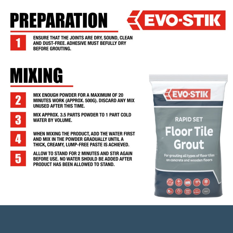 Evo Stik Rapid Set Floor Tile Grout 5kg Grey