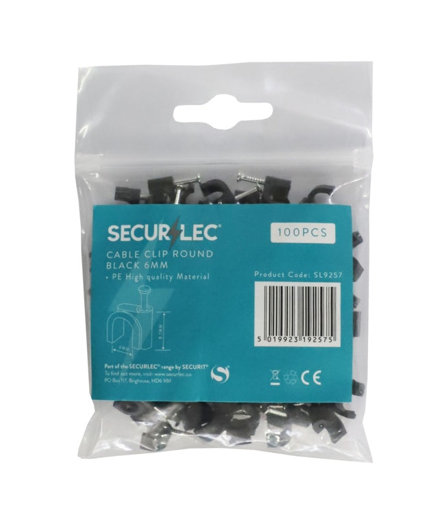 Securlec Cable Clips Round Black 6mm Pack Of 100