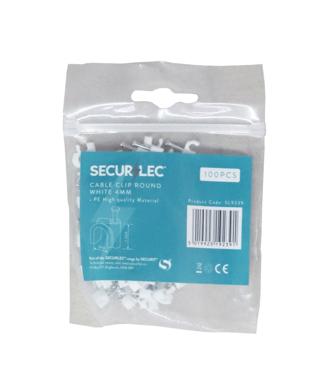 Securlec Cable Clips Round White 4mm 100 Piece