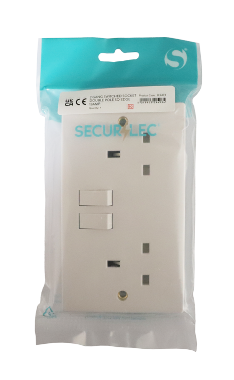 Securlec 2 Gang Switched Socket Double Pole Square Edge