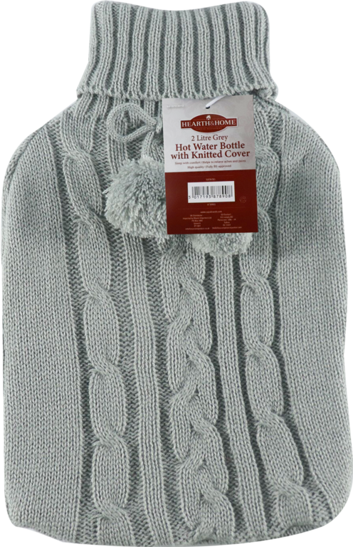 Hearth & Home Hot Water Bottle With Knitted Cover 2 L Grey
