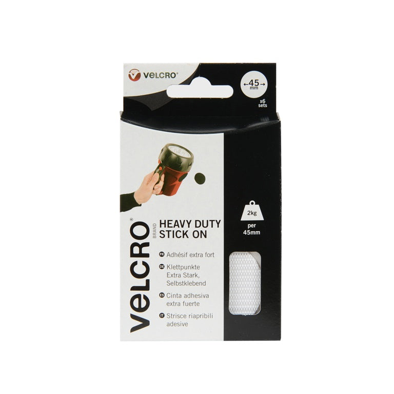 Velcro�� Stick On Giant Coins 45mm White 6 Pack