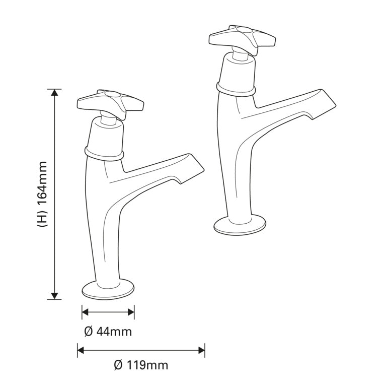 Supa Plumb Cross Head Sink Taps H: 164mm D: 119mm Diameter: 44mm