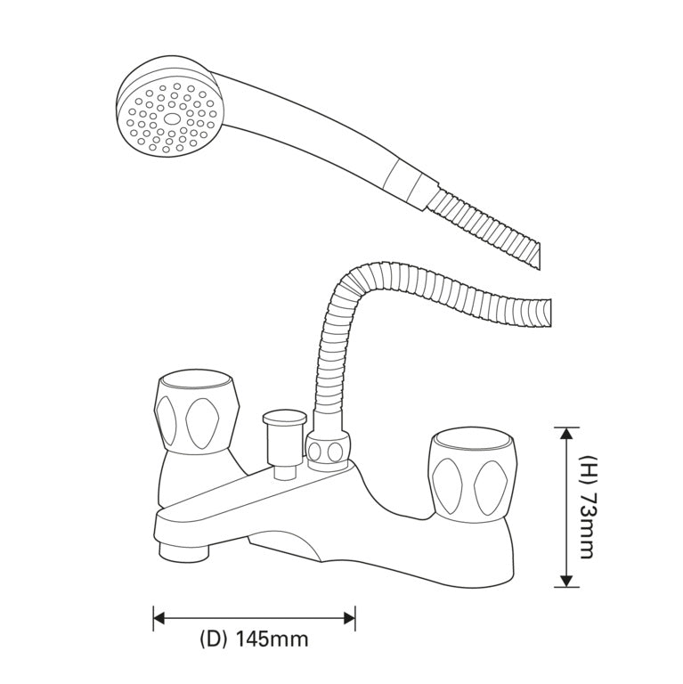 Supa Plumb Jura Bath Shower Mixer Tap H: 140mm D: 73mm