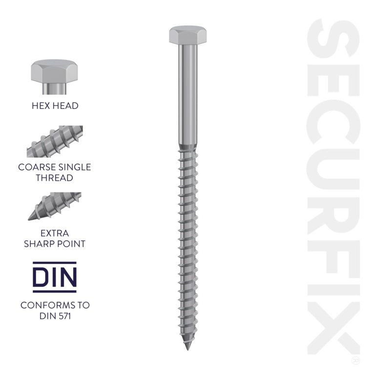Securfix Coach Screws Din571 M8 X 100mm Pack Of 100