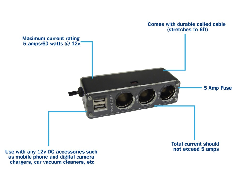 Streetwize 12 V Triple Socket With Twin Usb