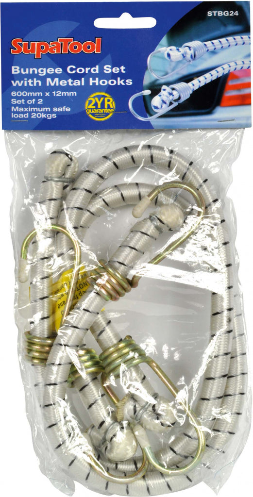 Supa Tool Bungee Cord Set With Metal Hooks 600mm X 12mm