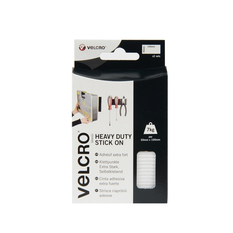 Velcro�� Heavy Duty Stick On Strips 50mmx100mm 2 Sets White