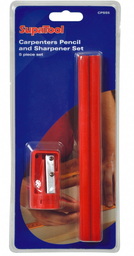 Supa Tool Carpenters Pencils And Sharpener Set 5 Piece Set