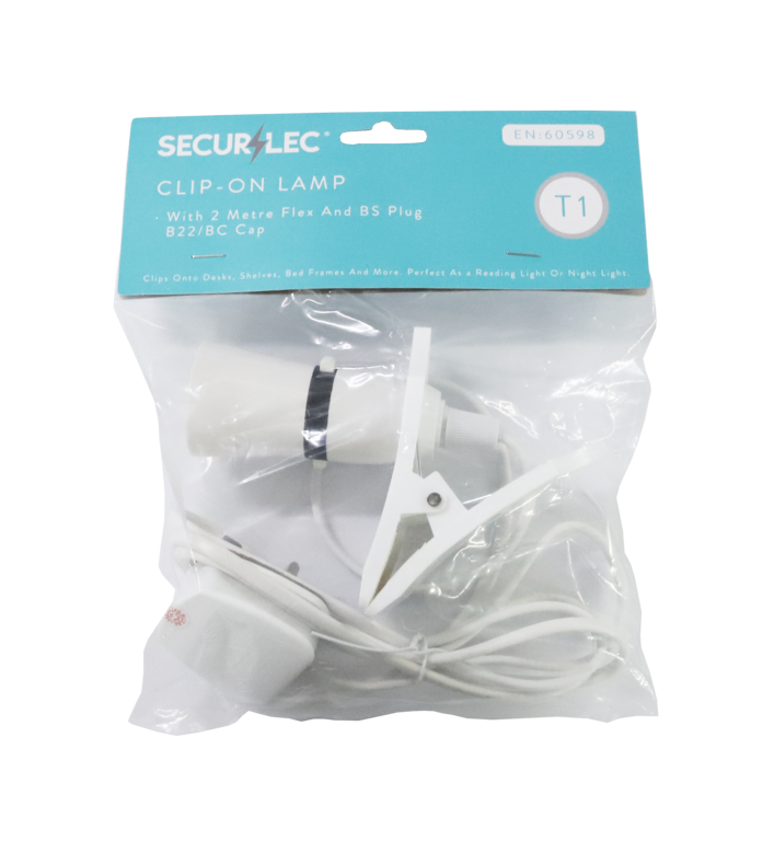 Securlec Clip On Lamp With 2m Flex & Plug Pre Packed
