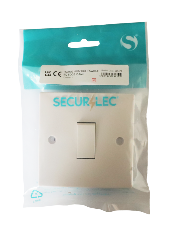 Securlec 1 Gang 1 Way Light Switch Square Edge
