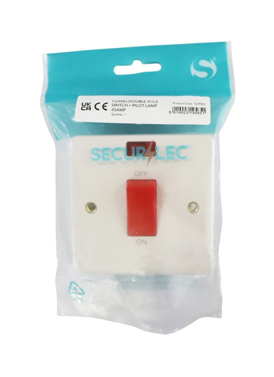 Securlec 1 Gang Double Pole Switch & Pilot Light Round Edge