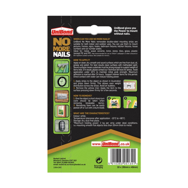 Uni Bond No More Nails Removeable Strips Pack Of 10
