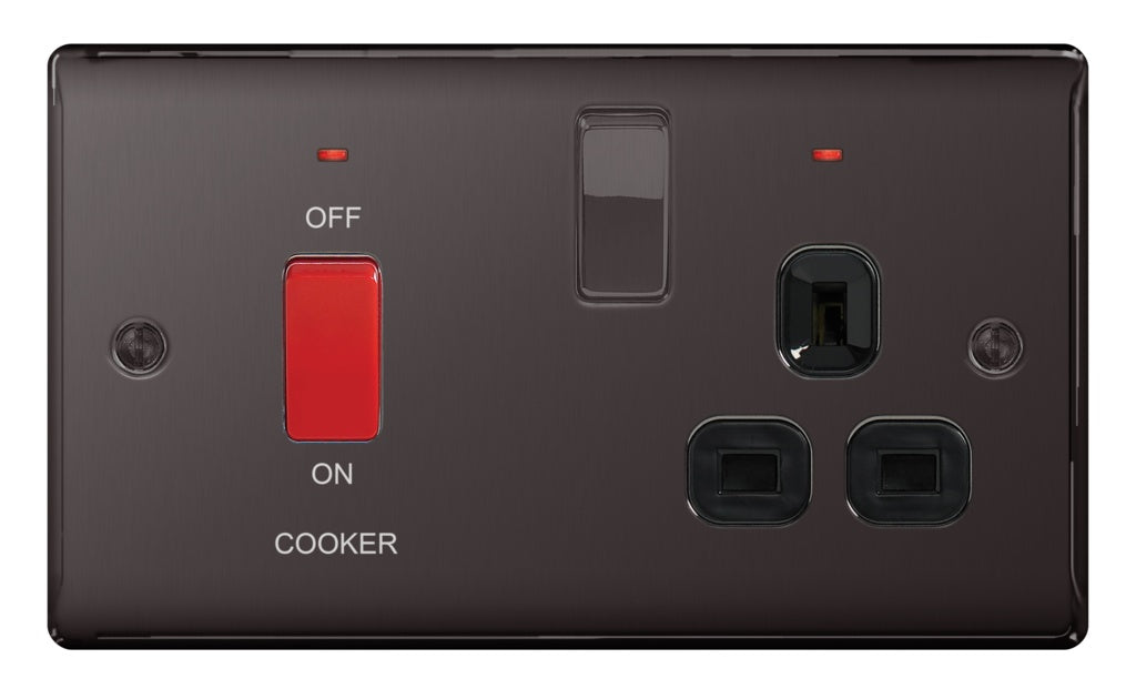 Bg Double Pole Switch With 13a Socket Blk Nickel 45a