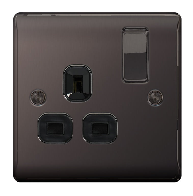 Bg Metal Black Nickel Switched Socket 1 Gang