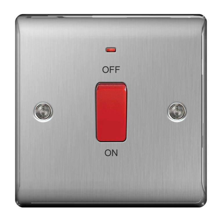 Bg Neon Single Switch 45a Double Pole Brushed Steel