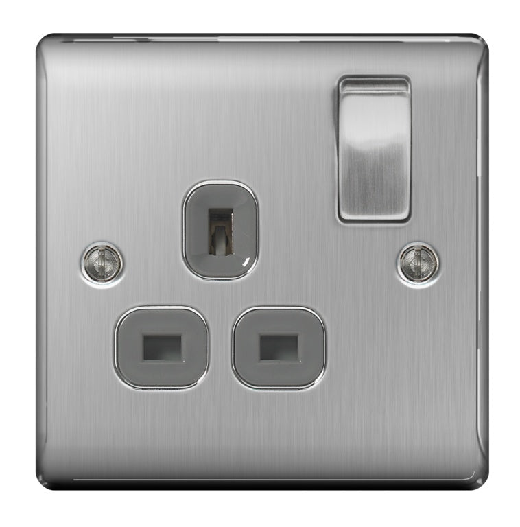Bg Brushed Steel Switched Socket 13a 1 Gang