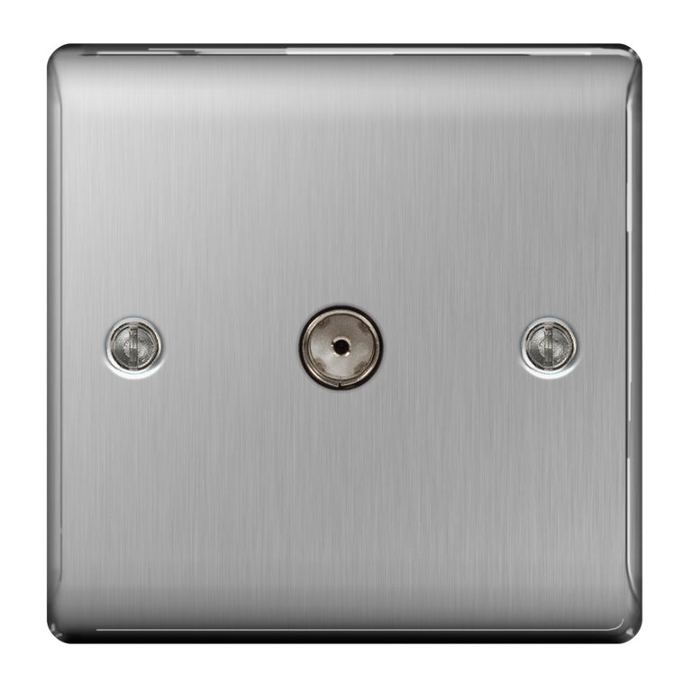 Bg Brushed Steel Co Axial Socket 1 Gang