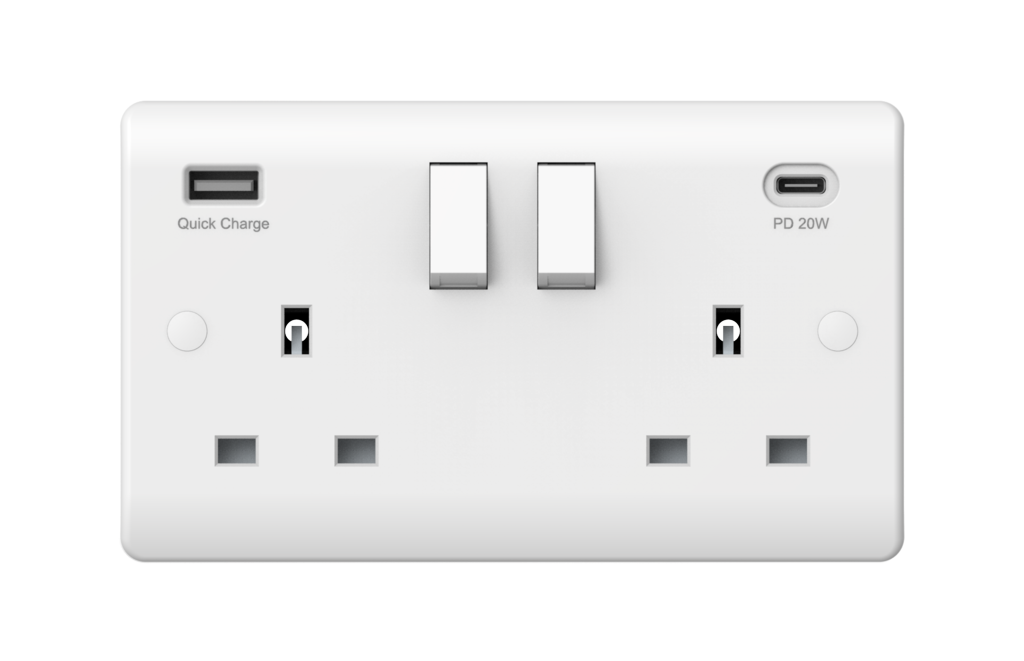 Securlec 2 Gang Switched Socket Double Pole With Usb A + C Round Edge