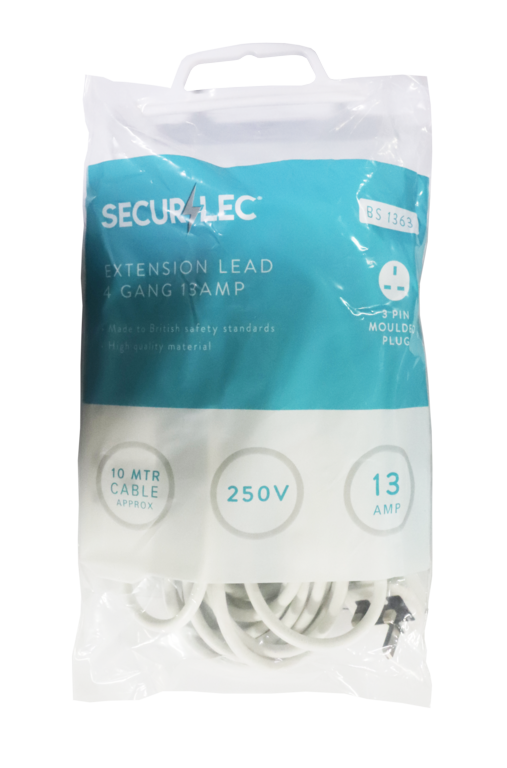 Securlec 4 Gang Extension Lead With 1 X Usb A & 1 X Usb C 2m