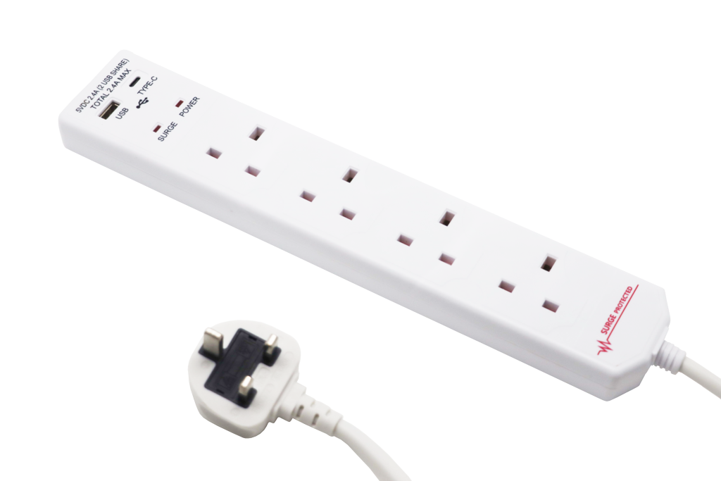 Securlec 4 Gang Extension Lead With 1 X Usb A & 1 X Usb C 2m