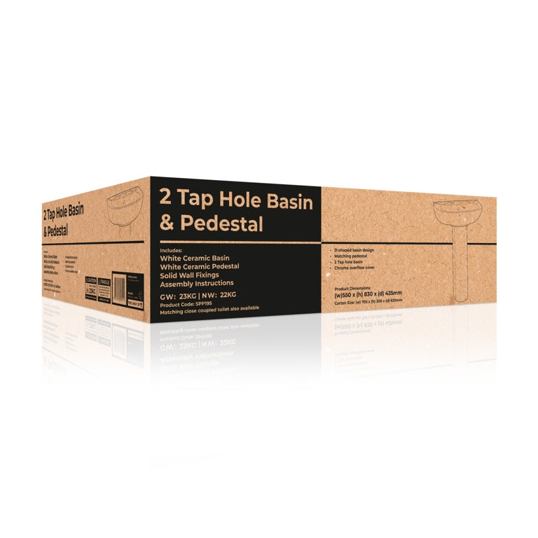 Supa Plumb Basin & Pedestal In A Box 2 Tap Hole