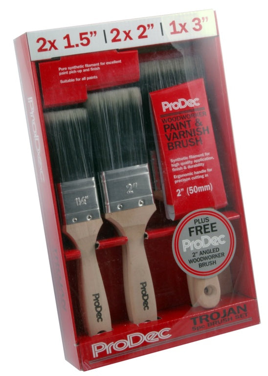Rodo Trojan Brush Set With Free 2" Woodworker 5 Piece