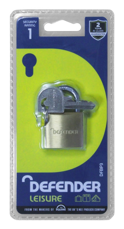 Defender Brass Padlock 2 Keyed Alike 40mm