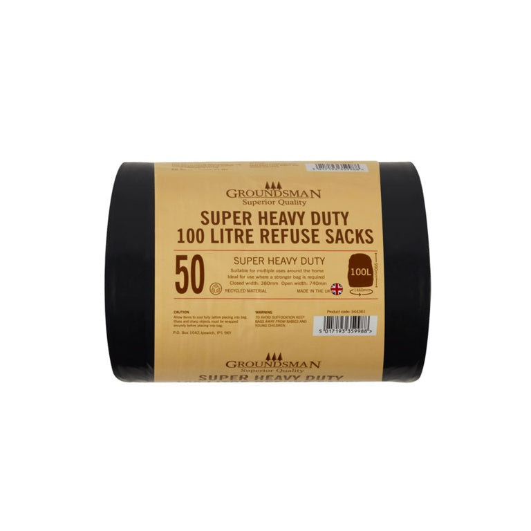 Groundsman Super Heavy Duty Refuse Sacks 100 L Roll Of 50