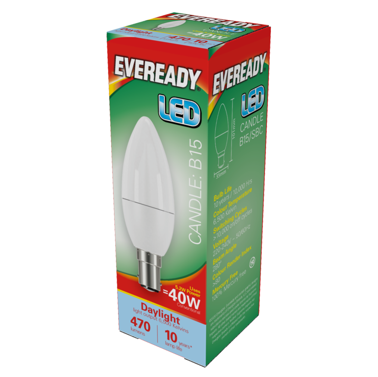 Eveready Led Candle 6 W 480lm Daylight 6500k B15