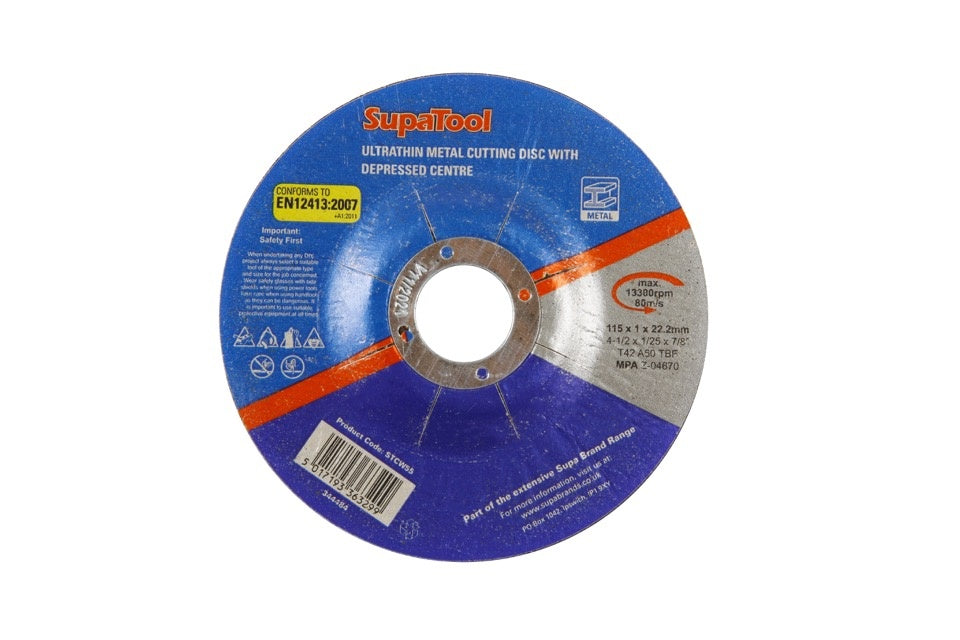 Supa Tool Ultrathin Metal Cutting Disc With Depressed Centre 115mm X 1mm