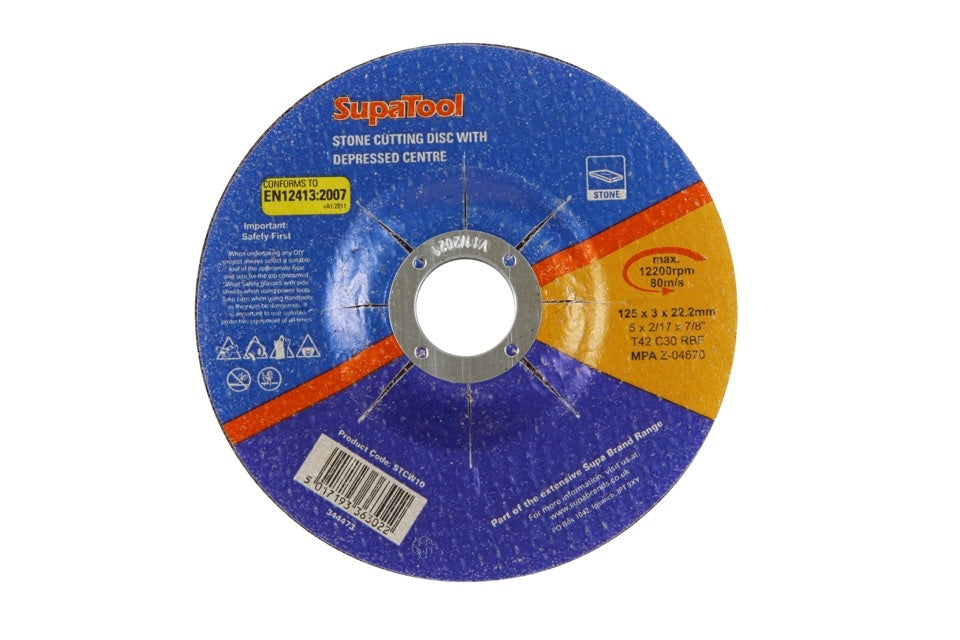 Supa Tool Stone Cutting Disc With Depressed Centre 125mmx3.2mm