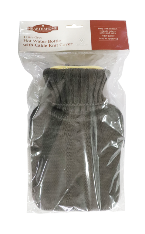 Hearth & Home Hot Water Bottle With Knit Cover Grey 1 L