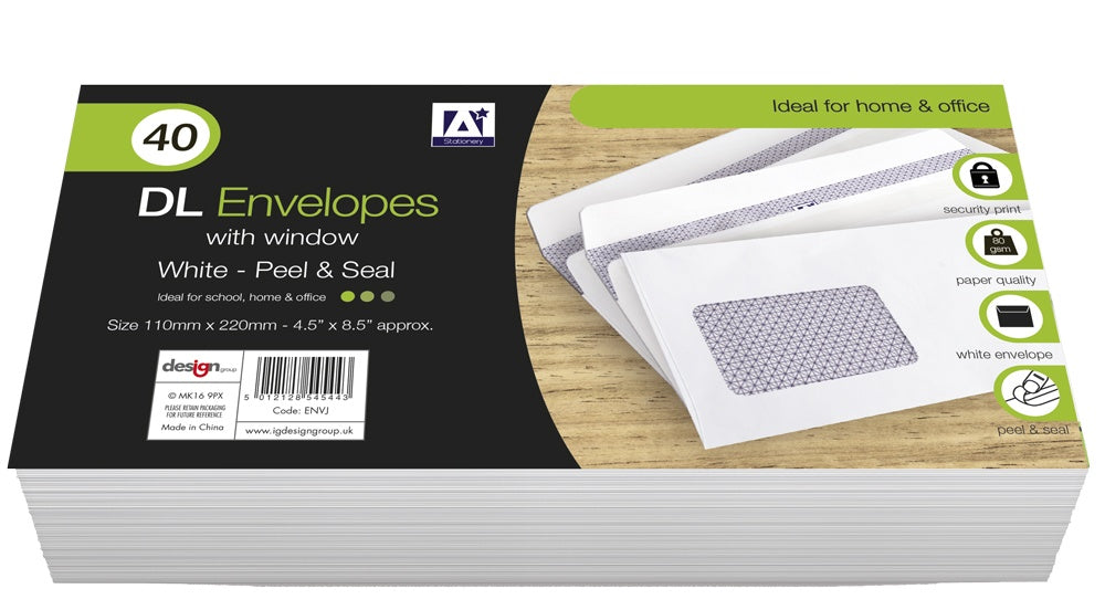 Anker Dl Peel & Seal Envelopes With Window Pack 40 White