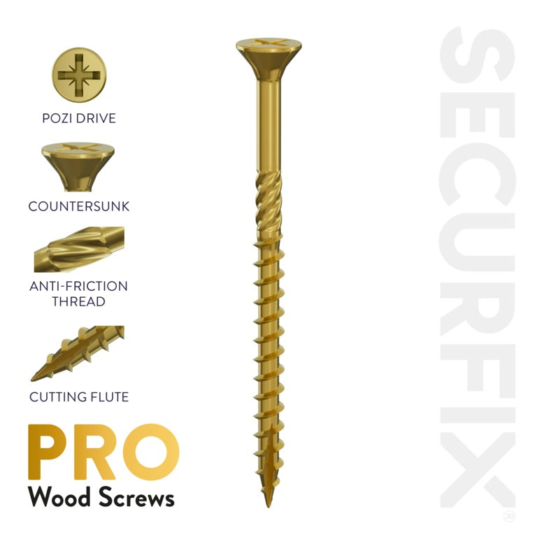 Securfix Pro Wood Screws Size: 8 X 2" (4.0mm X 50mm) | Pack Of 1000 Screws