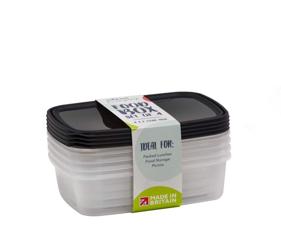 Wham Food Storage Box 1 L Set 4 Black Or Teal
