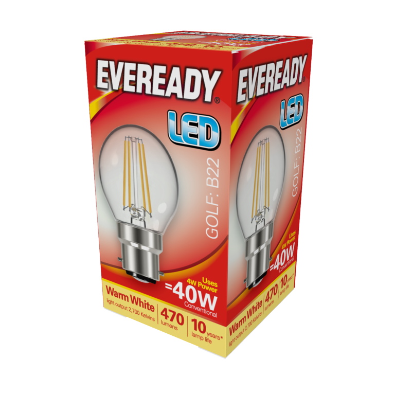 Eveready Led Filament Golf 470 Lm B22 Bc 4 W 27000 K