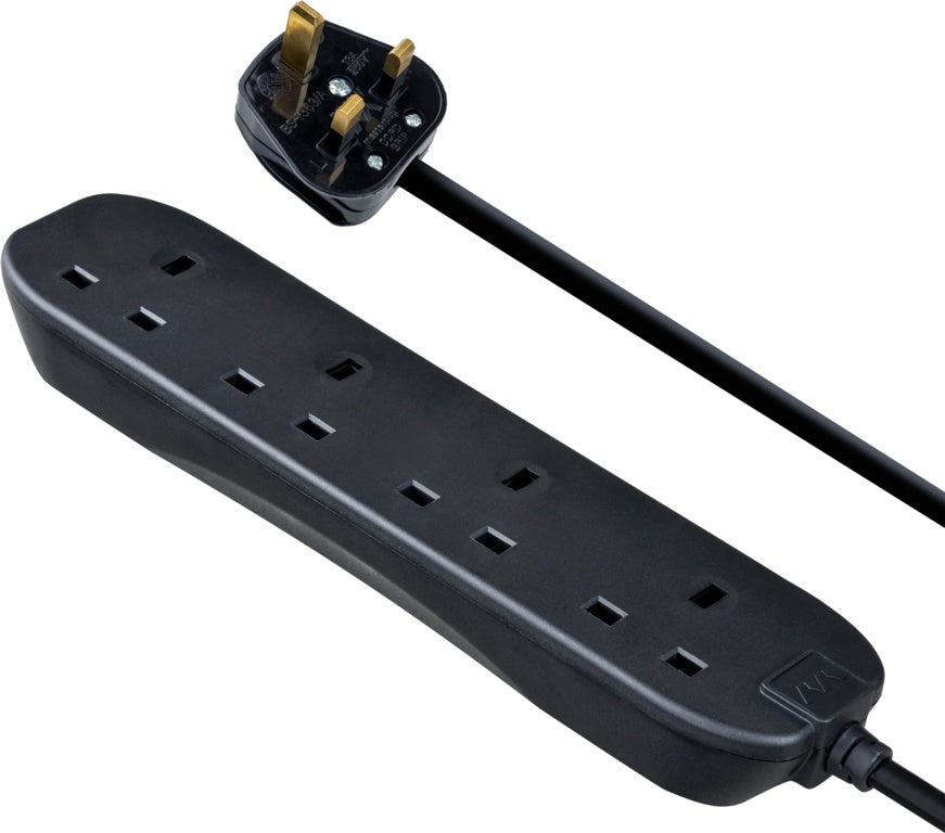 Masterplug 4 Gang Black Extension Lead With 2m Cable 13amp