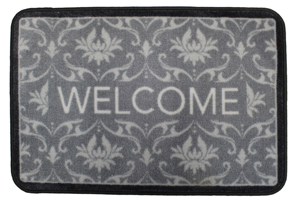 Groundsman Supersoft Washable Mat 50 X 75cm Welcome Floral Grey