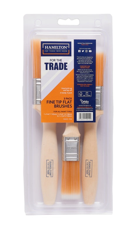 Hamilton For The Trade Fine Tip Flat Brushes Pack 3
