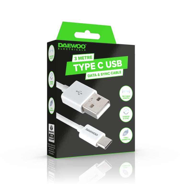 Daewoo 3m Usb A To Usb C Cable 2a