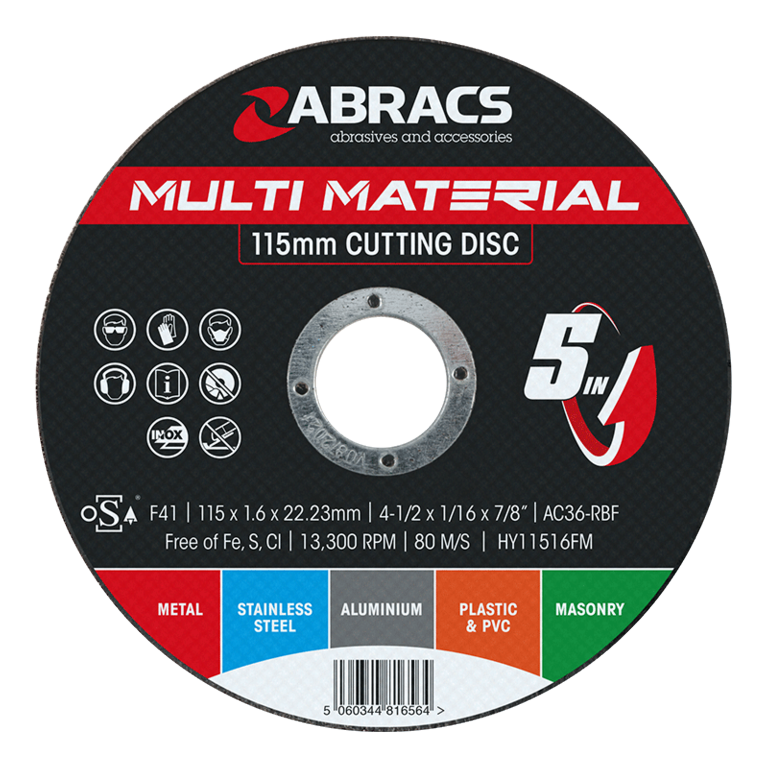 Abracs Hybrid 5 In 1 Flt Metal 115mm X 1.6mm X 22.23mm 5 In 1 Multi Material Cutting Disc