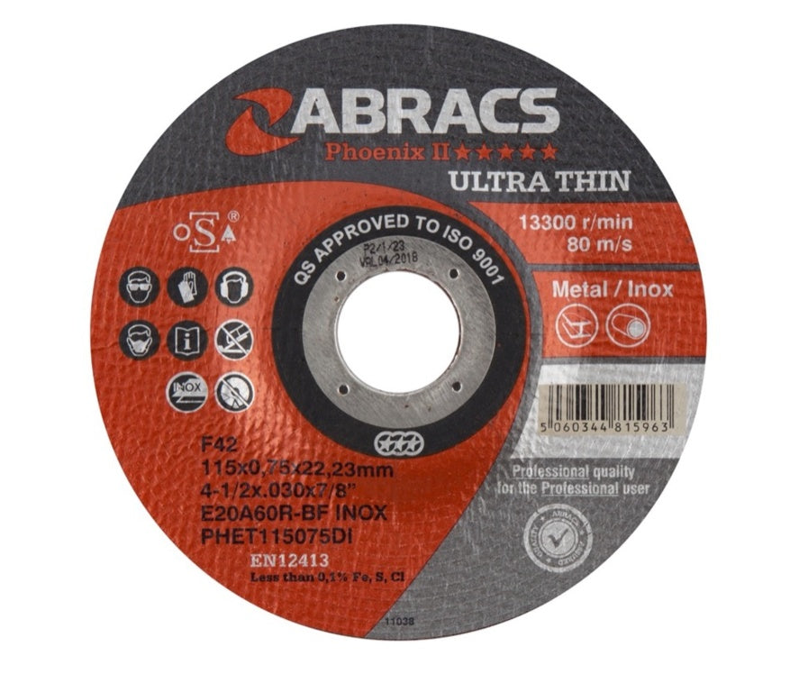 Abracs Phoenix Ultra Thin Cutting Disc 115mm X 0.75mm X 22mm