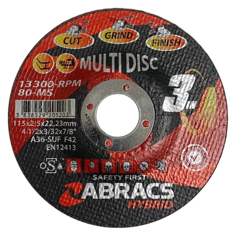 Abracs Hybrid 3in1 115x2.5x22 115mm X 2.5mm X 22.23mm 3 In 1 Multi Purpose Cut, Grind & Finish Disc