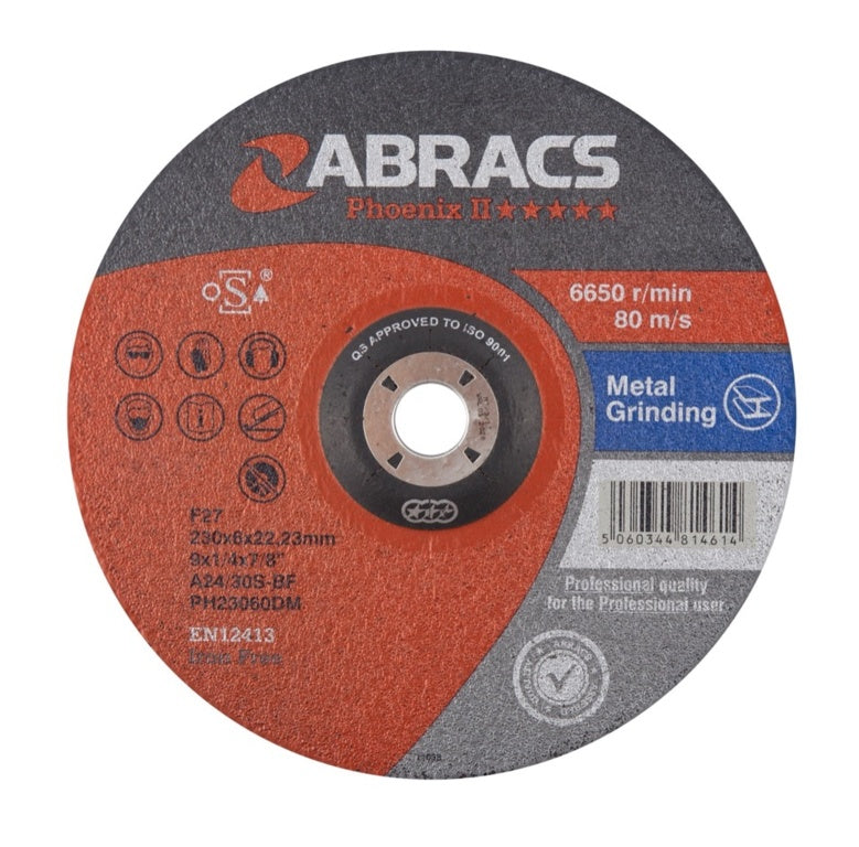 Abracs Phoenix Flat Metal Grinding Disc 230mm X 6.0mm X 22.23mm